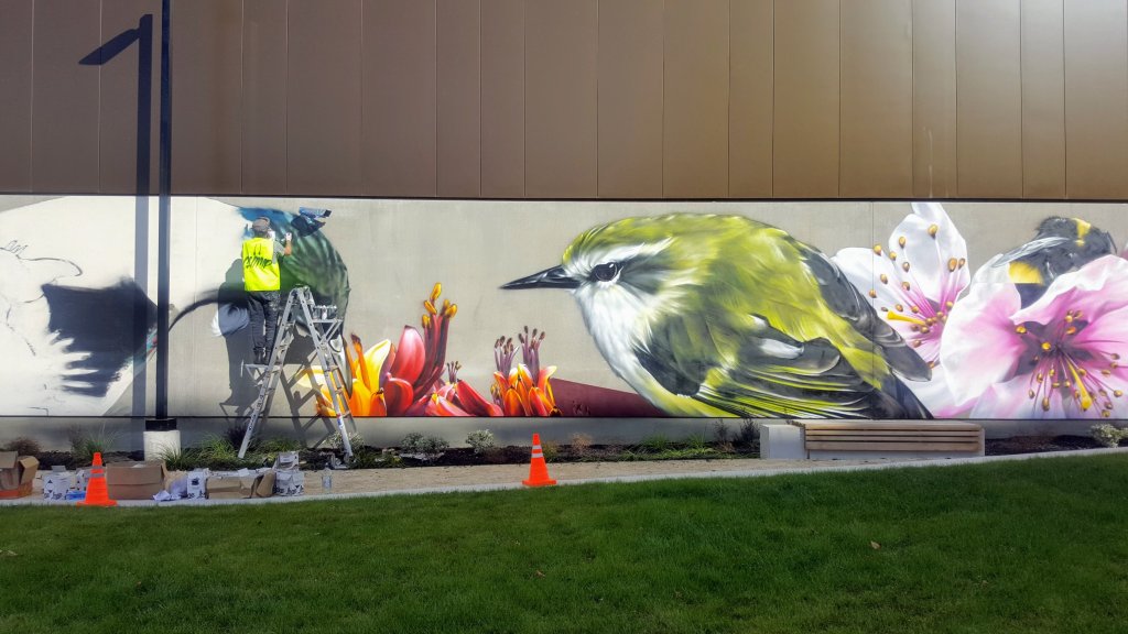 Mural being painted by the Justice and Emergency&nbsp;Building