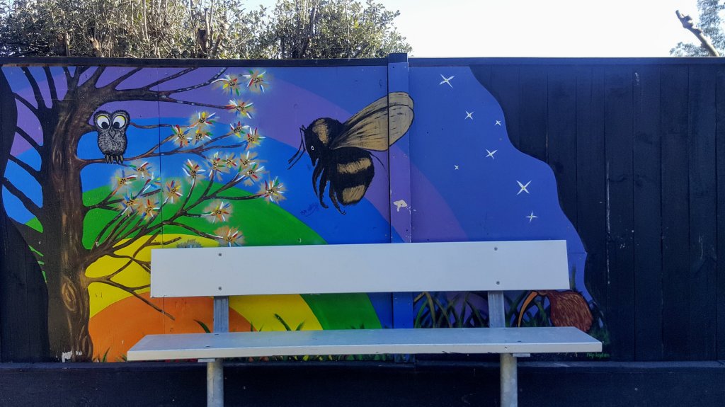 Colourful mural at the Bridle Path bus&nbsp;stop