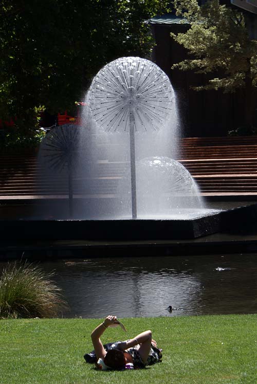 Relaxing by the&nbsp;fountain