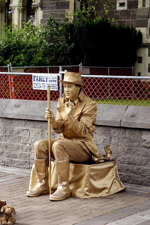 Golden Man Busker at the Arts&nbsp;Centre