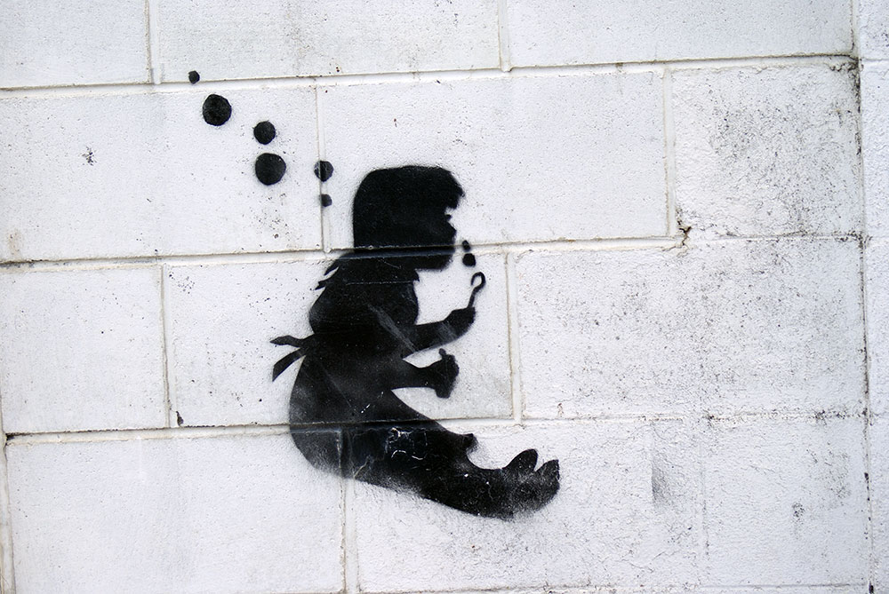 Little Girl Artwork Stencil on a Fence in New&nbsp;Brighton