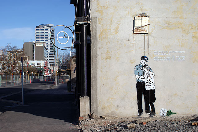 Street art depicting Constable Nao Yoshimizu - can be seen at 817 Colombo street