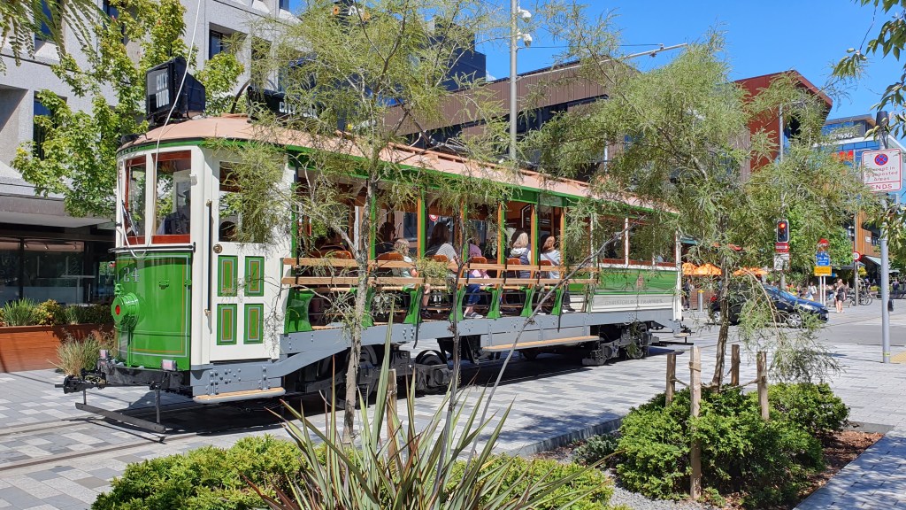 Christchurch tram on Oxford Terrace by The&nbsp;Terraces